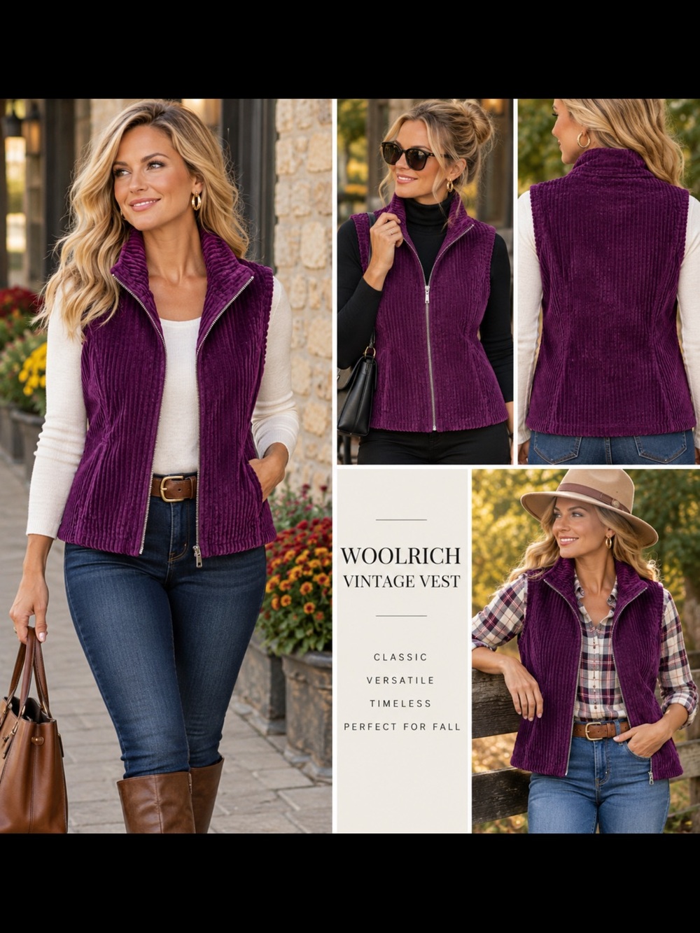 Woolrich Purple /Blackberry Corduroy Zip Front Vest L Fall Outdoor Cottagecore